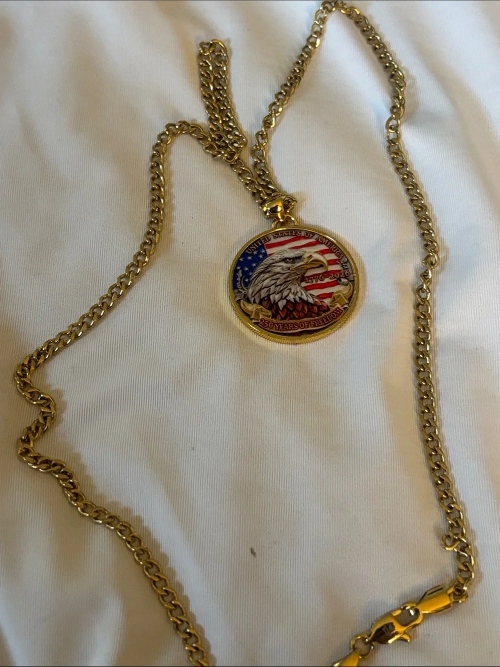 Gold-Tone Patriotic Eagle Pendant Necklace - Red, White & Blue